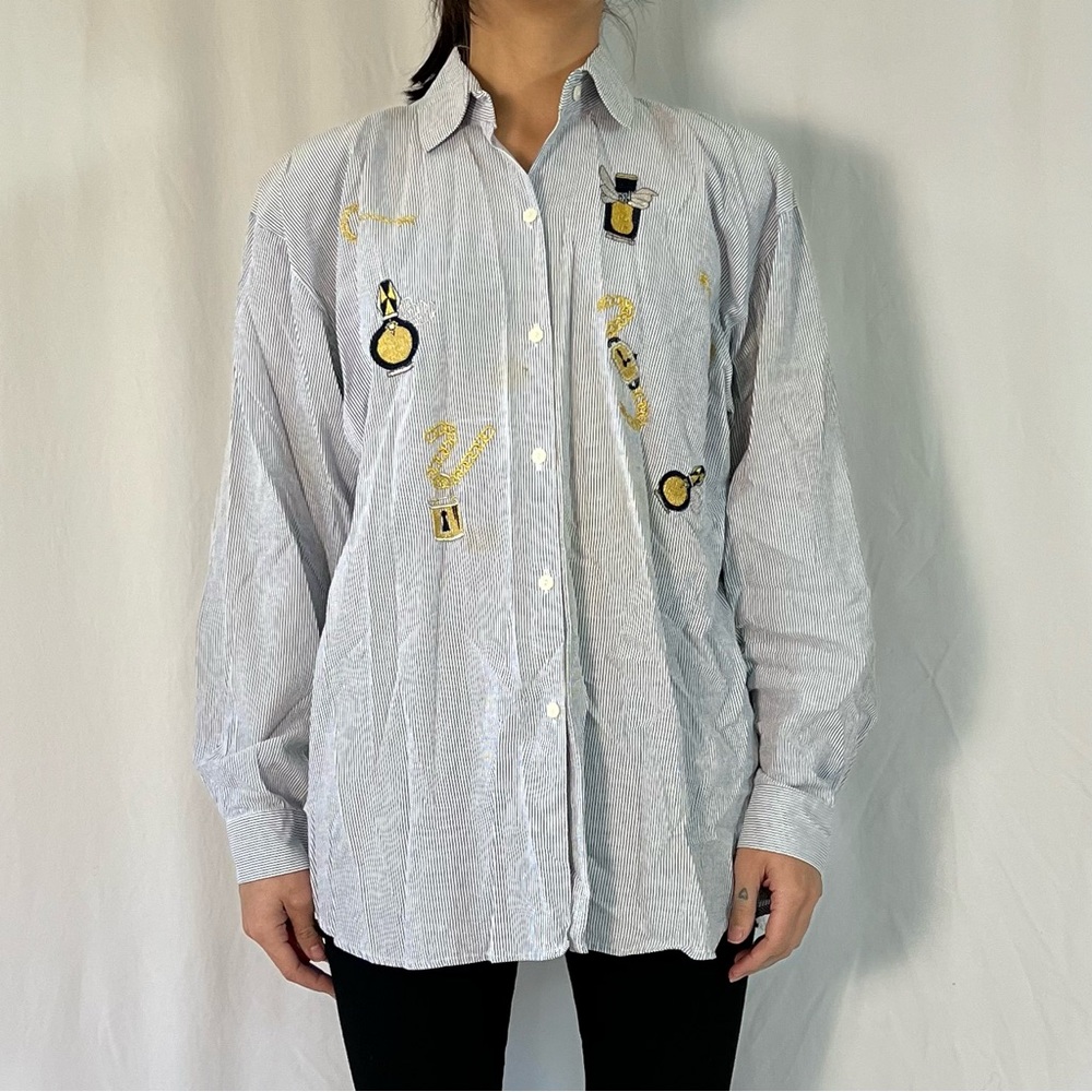 Elite Casual Vintage 80s Stripe Cotton Button Down Shirt